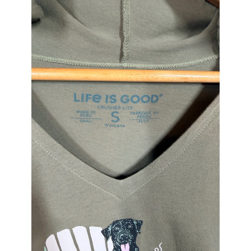 Life is Good Hoodie Womens Small Green Black Lab Dog Coffee Relax Comfy - Picture 4 of 7